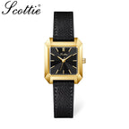 Scottie 9153 Women’s Square Leather Watch – Luxury Quartz Water-Resistant Wristwatch for Ladies Black