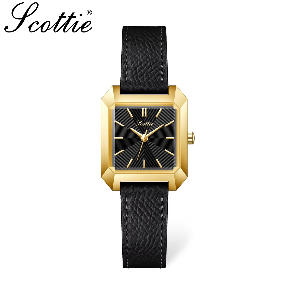 Scottie 9153 Women’s Square Leather Watch – Luxury Quartz Water-Resistant Wristwatch for Ladies Black