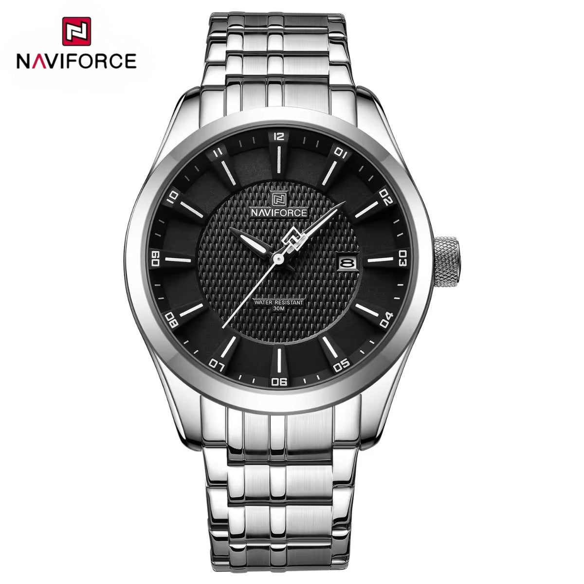 NAVIFORCE 8032 Men’s Stainless Steel Watch – Original Quartz Business Wristwatch - Black and SIlver