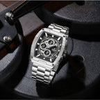 NAVIFORCE 8066 Luxury Chronograph Men's Watch – Heavy Duty Stainless Steel 3-Dial Quartz Sport Wristwatch with Date Display Black Silver