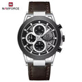 NAVIFORCE 8073 Men’s Skeleton Watch – Original Brand Quartz Wristwatch with Leather Strap & Chronograph