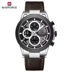 NAVIFORCE 8073 Men’s Skeleton Watch – Original Brand Quartz Wristwatch with Leather Strap & Chronograph