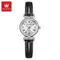 OLEVS 5645 Women’s Retro Classic Watch – Luxury Gold Quartz Wristwatch with Leather Strap & Roman Numerals Silver and White