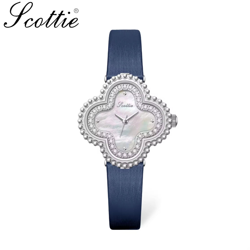 Scottie 9686 Women’s Watch – Waterproof Quartz with Diamond Accents & Leather Strap Blue