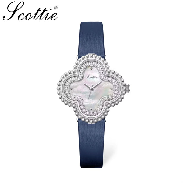 Scottie 9686 Women’s Watch – Waterproof Quartz with Diamond Accents & Leather Strap Blue