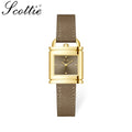 Scottie 9741 Women’s Luxury Square Watch – Waterproof Custom Quartz Wristwear with Leather Strap Gray