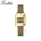 Scottie 9741 Women’s Luxury Square Watch – Waterproof Custom Quartz Wristwear with Leather Strap Gray