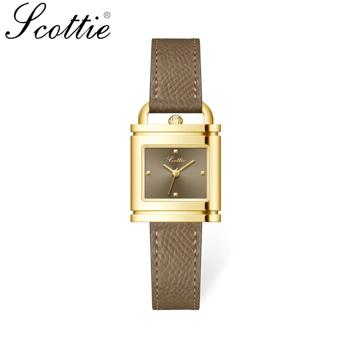 Scottie 9741 Women’s Luxury Square Watch – Waterproof Custom Quartz Wristwear with Leather Strap Gray