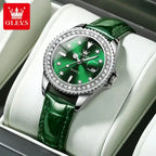 OLEVS 9945 Women’s Minimalist Watch – Thin Black Leather Quartz Wristwatch with Vintage Green Dial