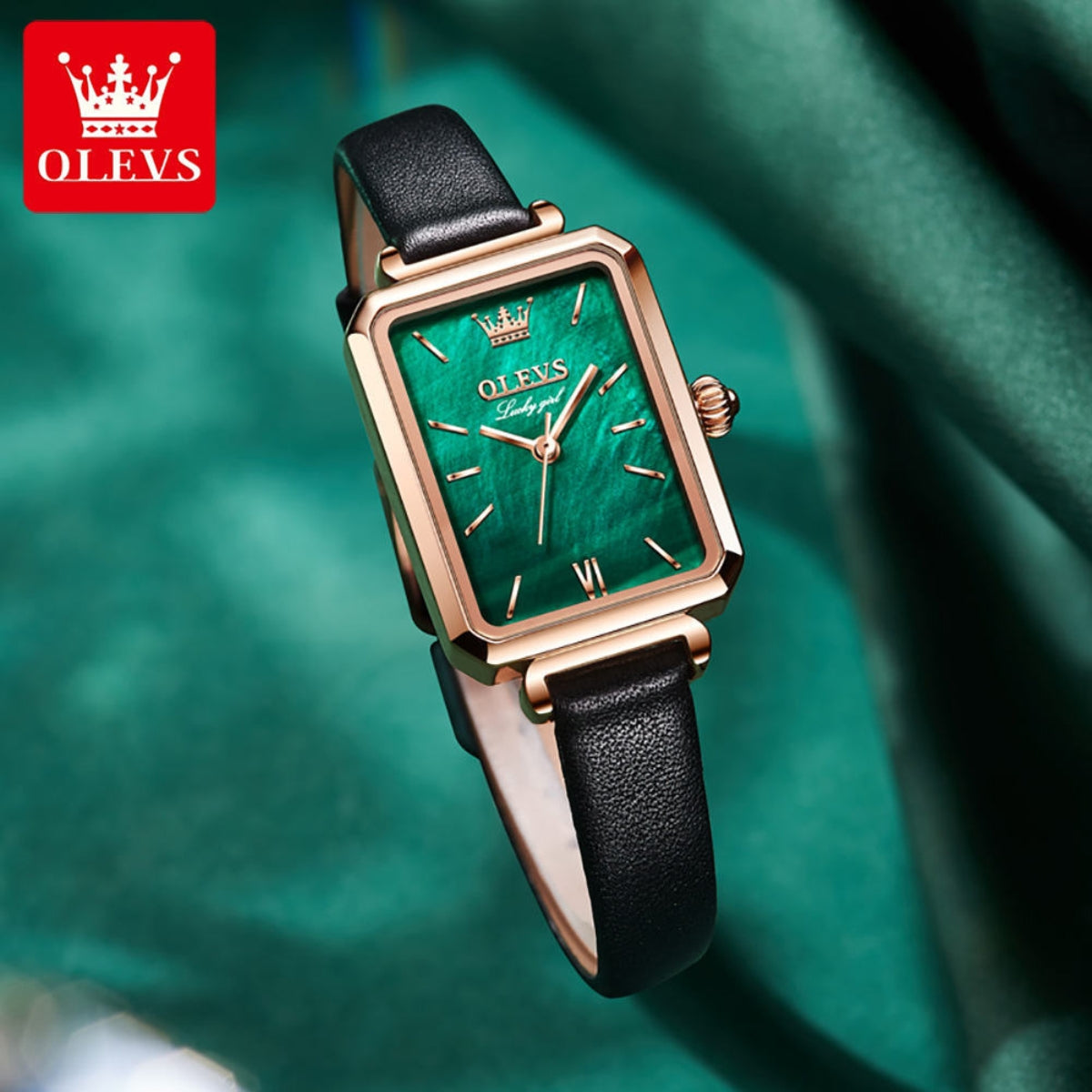 OLEVS 6624 Women’s Top Luxury Watch – High Quality Waterproof Quartz Green Dial with Fashion Belt Strap