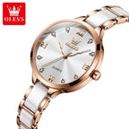 OLEVS 5872 Women’s Ceramic & Steel Watch –  Quartz Wristwatch for Ladies White