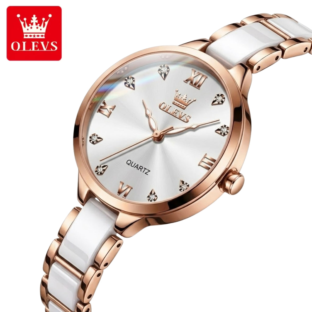OLEVS 5872 Women’s Ceramic & Steel Watch –  Quartz Wristwatch for Ladies White