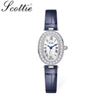 Scottie 9780 Women’s High-End Oval Watch – Elegant Leather Quartz Wristwatch for - Blue