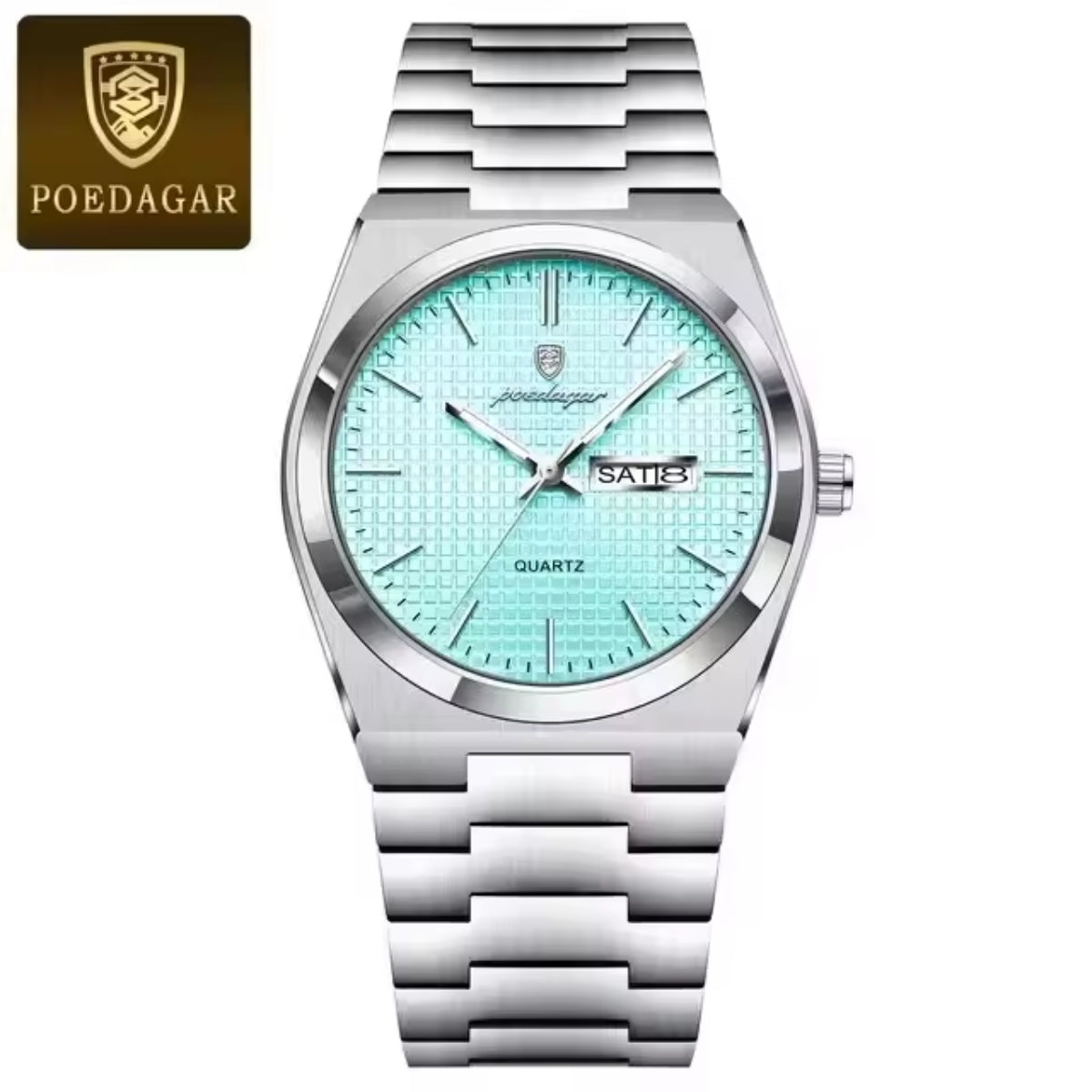 Poedagar 821 Men's Luxury Fashion Watch – Waterproof Luminous Quartz Wristwatch with Stainless Steel Band Light Blue