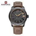 NAVIFORCE 9202L Men’s Fashion Quartz Watch – Waterproof Analog Sport Wristwatch with Leather Strap & Date Black and Brown