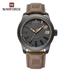 NAVIFORCE 9202L Men’s Fashion Quartz Watch – Waterproof Analog Sport Wristwatch with Leather Strap & Date Black and Brown