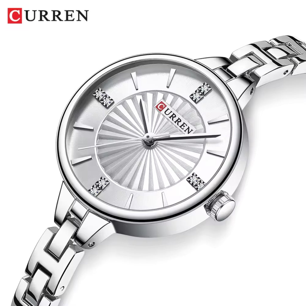 CURREN 9097 Women’s Luxury Fashion Watch – High-Quality Stainless Steel Quartz Wristwatch (3ATM Waterproof) Silver