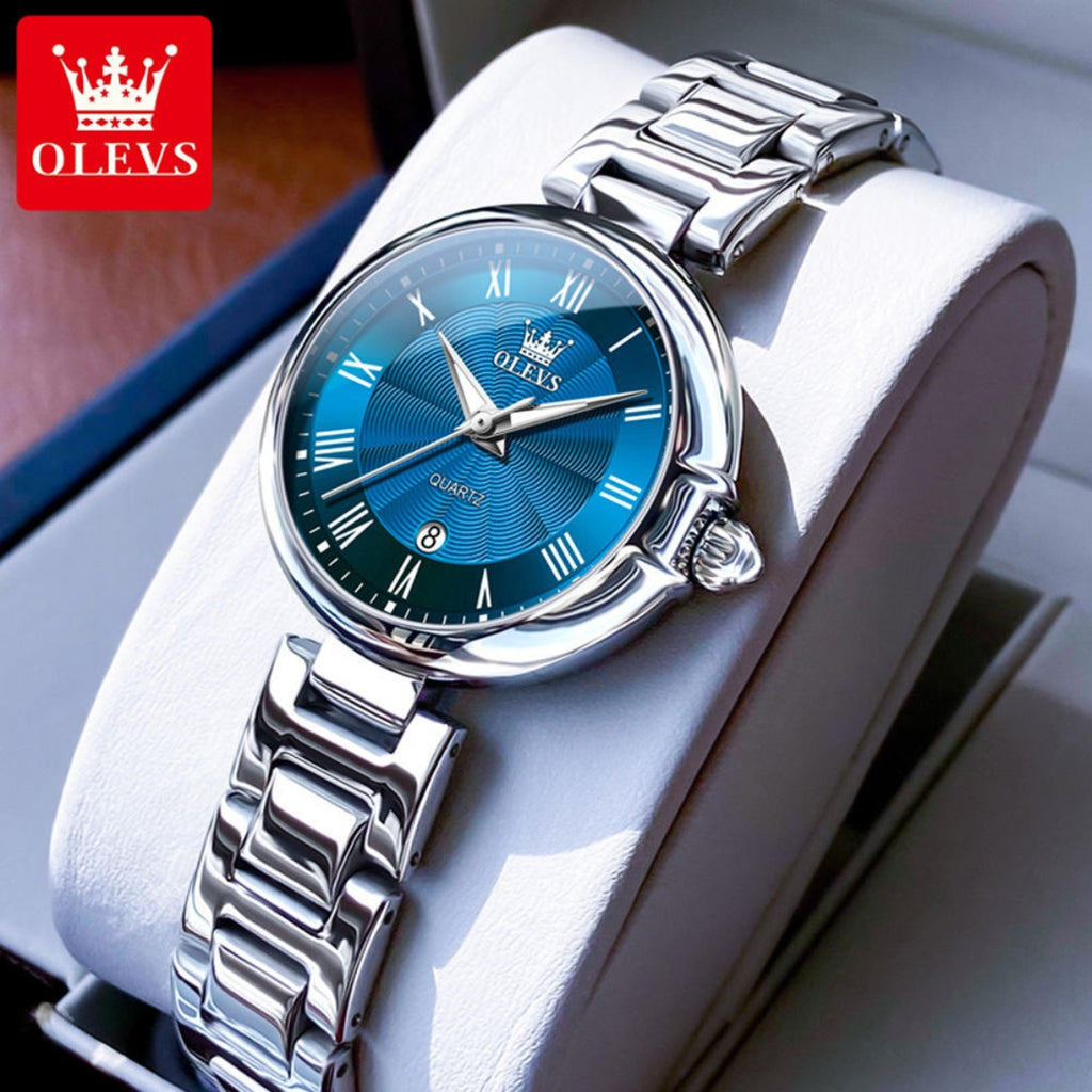 OLEVS 5608 Women’s Luxury Watch – Waterproof Stainless Steel Quartz Wristwatch for Ladies Blue