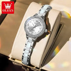 OLEVS 7093 Women’s Ceramic & Steel Watch – High Quality Luxury Classic Quartz Wristwatch Silver