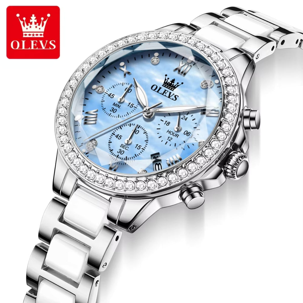 OLEVS 9999 Women’s Fashion Watch – Waterproof Quartz with Elegant Design Blue and Silver