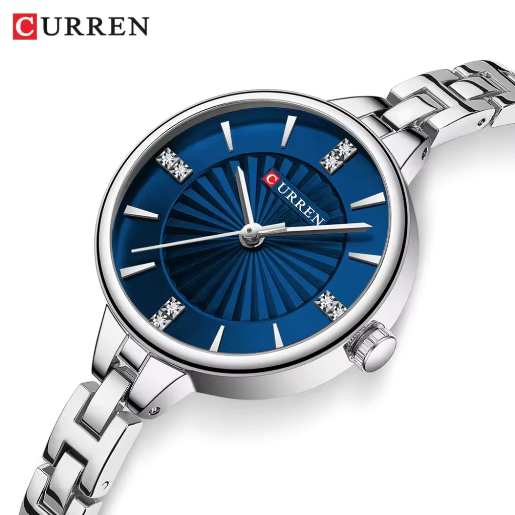 CURREN 9097 Women’s Luxury Fashion Watch – High-Quality Stainless Steel Quartz Wristwatch (3ATM Waterproof) Silver and Blue