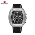 NAVIFORCE 8053 Men's Watch – Waterproof Sport Chronograph with Luxury Leather Band Silver