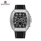 NAVIFORCE 8053 Men's Watch – Waterproof Sport Chronograph with Luxury Leather Band Silver