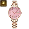 POEDAGAR 312 Women's Stainless Steel Quartz Watch – Waterproof Fashion Timepiece with Date Window Pink