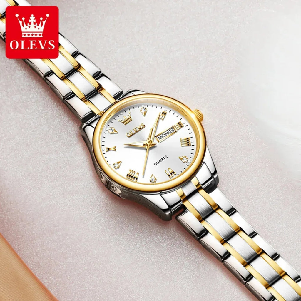 OLEVS 5563 Women’s Classic Watch – Luxury Stainless Steel Quartz Wristwatch Gold and White
