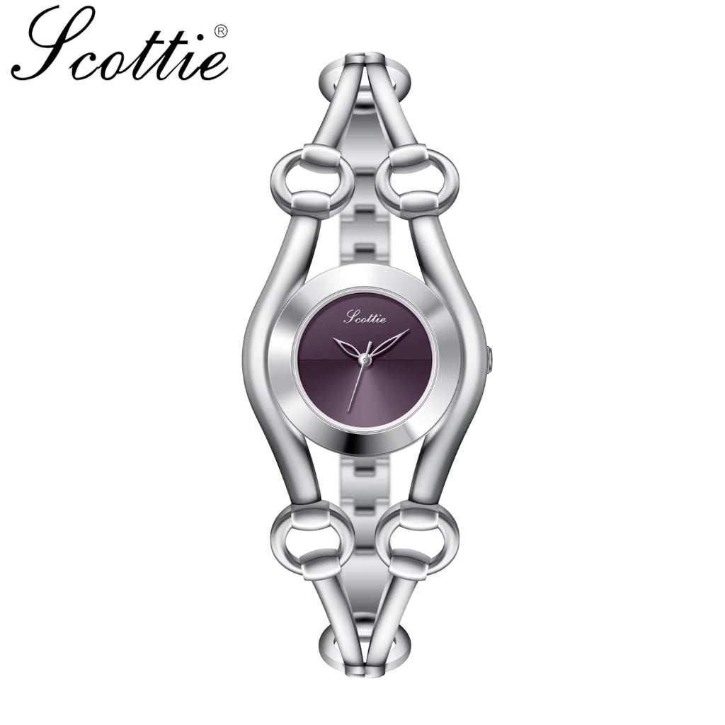Scottie 9737 Women’s Luxury Watch – New Shape Alloy Wristwatch with Buckle Clasp Purple