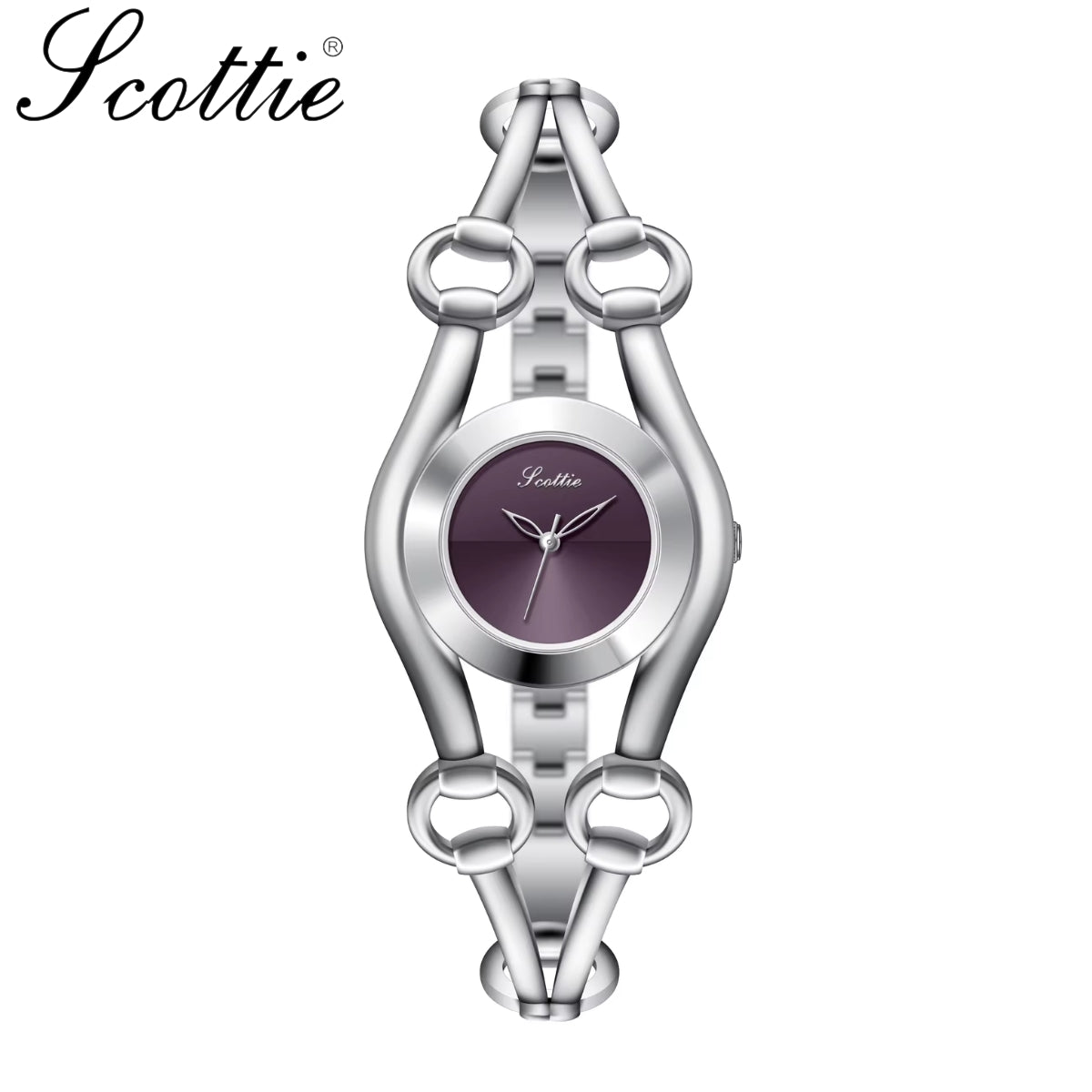 Scottie 9737 Women’s Luxury Watch – New Shape Alloy Wristwatch with Buckle Clasp Purple