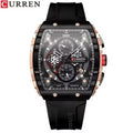 CURREN 8442 Tonneau Dial Sport Watch for Men Waterproof Quartz Black Silicone Strap