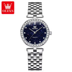 OLEVS 3641 Women’s Starry Sky Watch – Luxury Stainless Steel Waterproof Quartz with Luminous Dial - Silver and Blue