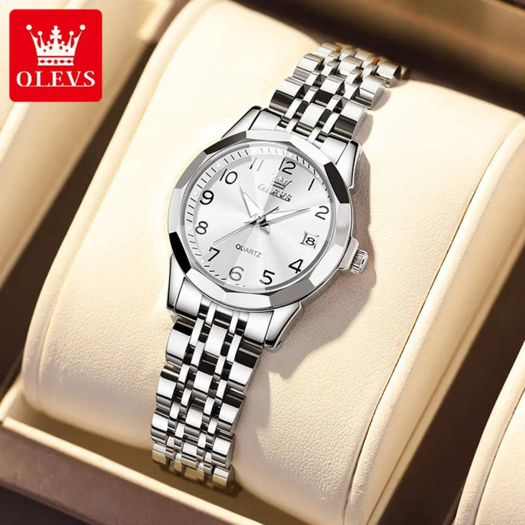 OLEVS 9970 Women’s Fashion Watch – Stainless Steel Waterproof Quartz for Ladies Silver