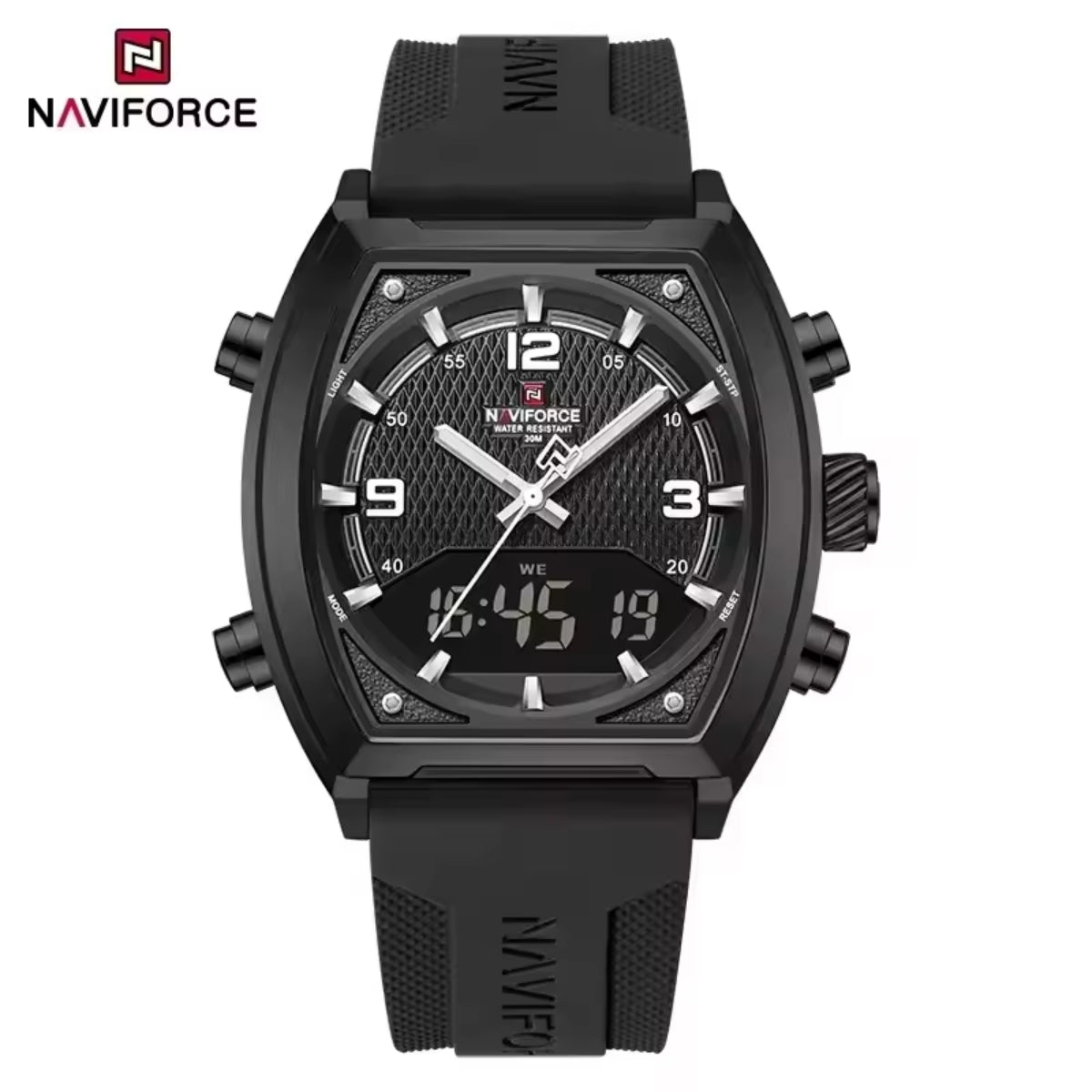 NAVIFORCE 9242 Men’s Digital Sport Watch – Dual Display with Silicone Strap & Waterproof - White and Black