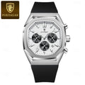 POEDAGAR 893 Elite Sports: Luxury Men’s Chronograph – High-Performance Silicone Strap, Waterproof & Luminous Quartz Movement Silver