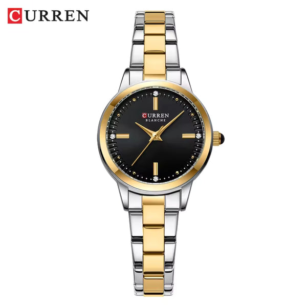 CURREN 9094 Ladies Luxury Watch – Original Stainless Steel Bracelet with Diamond Accents & Quartz Movement Black Dial
