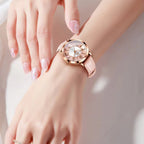 OLEVS 5539 Women’s Pink Skeleton Watch – Luxury Transparent Fashion Quartz Wristwatch (Waterproof)