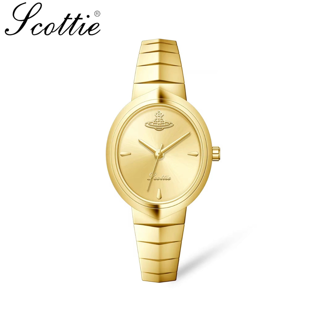 Scottie 9782 Women’s Snakebone Bracelet Watch – New Luxury Fashion Wristwatch  Gold