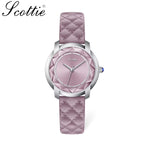 Scottie 9728 Women’s Luxury Square Watch – Waterproof Quartz Wristwatch with Leather Band Purple