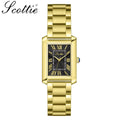 Scottie 9655 Women’s Classic Square Gold Watch – Luxury Stainless Steel Quartz Wristwatch  Black