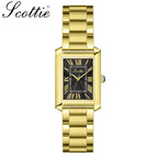 Scottie 9655 Women’s Classic Square Gold Watch – Luxury Stainless Steel Quartz Wristwatch  Black