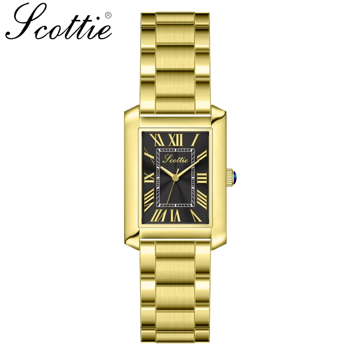 Scottie 9655 Women’s Classic Square Gold Watch – Luxury Stainless Steel Quartz Wristwatch  Black