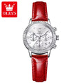 OLEVS 9933 Women’s Fashion Leather Watch – Waterproof Quartz Ladies’ Wristwatch Red