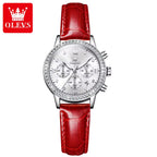 OLEVS 9933 Women’s Fashion Leather Watch – Waterproof Quartz Ladies’ Wristwatch Red