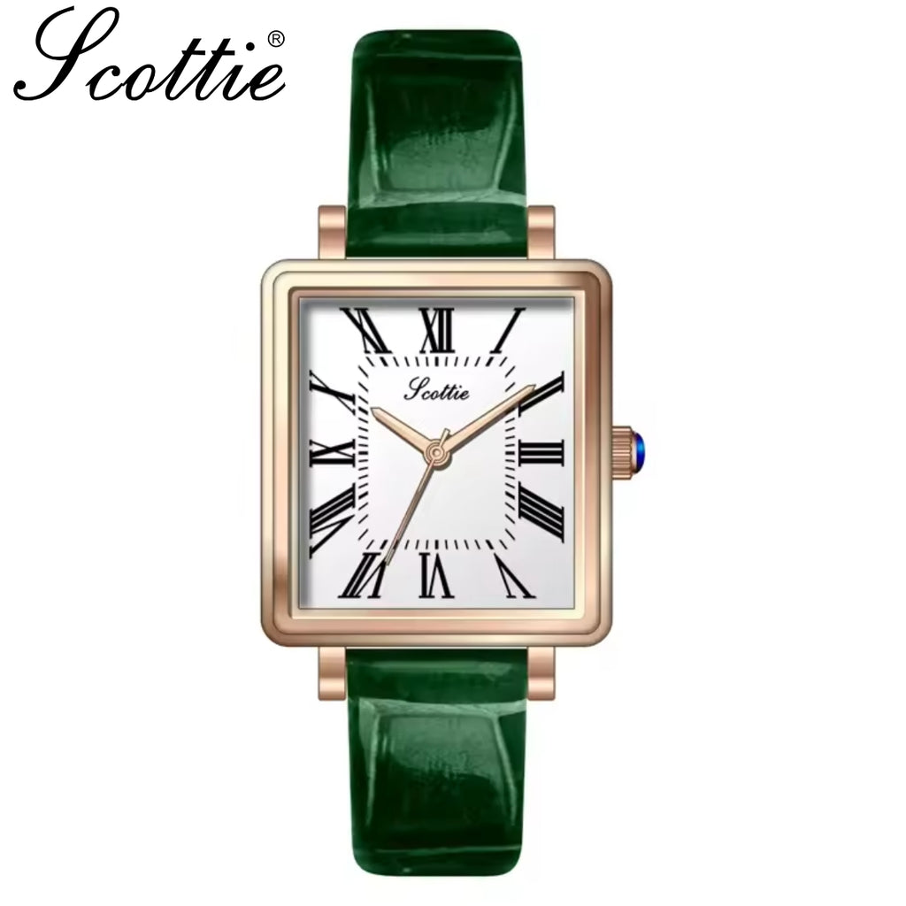 Scottie 9164 Women’s Luxury Fashion Watch – Waterproof Quartz Jewelry Wristwatch with Leather Band Dark Green
