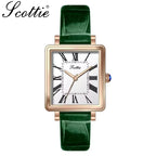 Scottie 9164 Women’s Luxury Fashion Watch – Waterproof Quartz Jewelry Wristwatch with Leather Band Dark Green