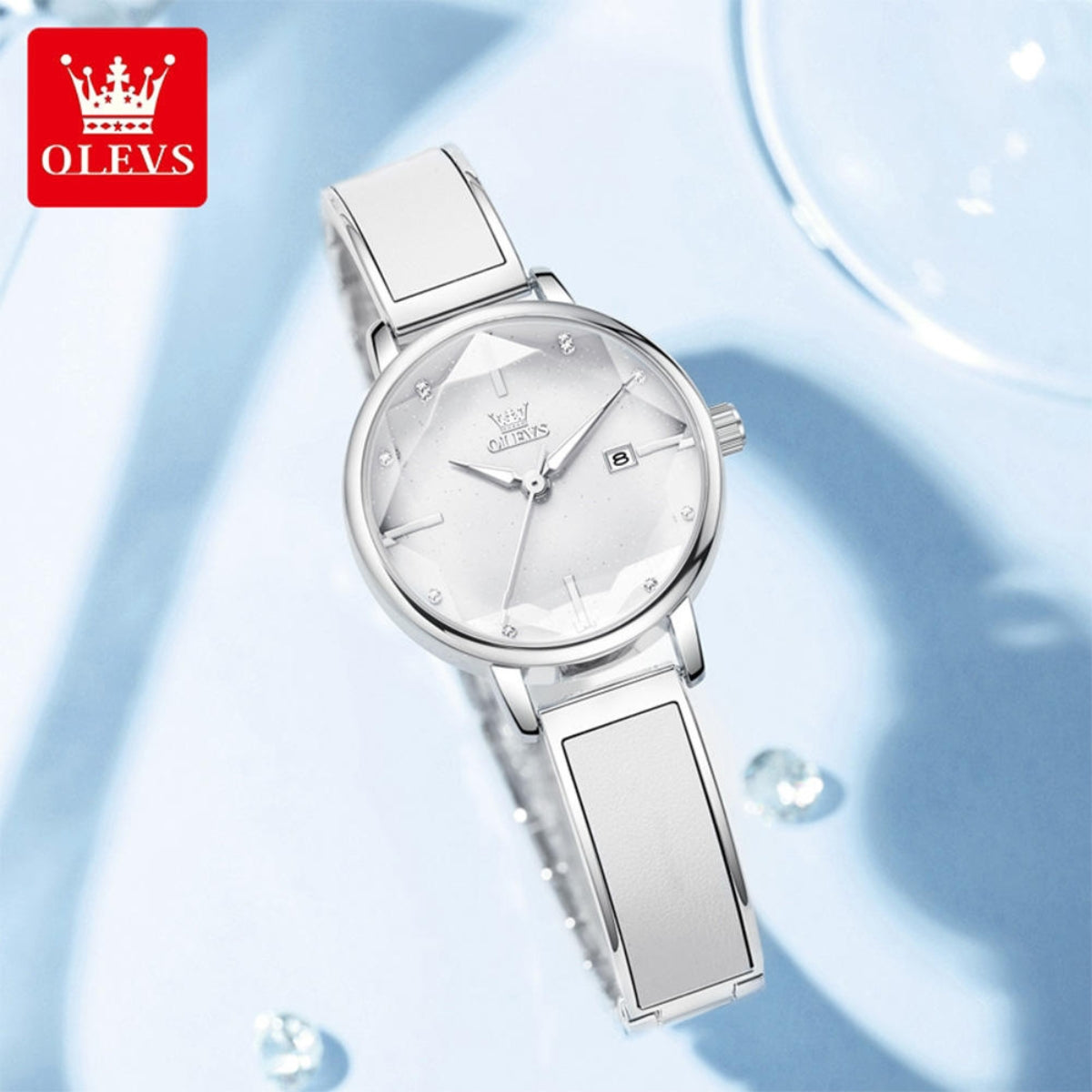 OLEVS 5656 Women’s Elegant Diamond Watch – Luxury Stainless Steel Quartz Waterproof - Steel Gray