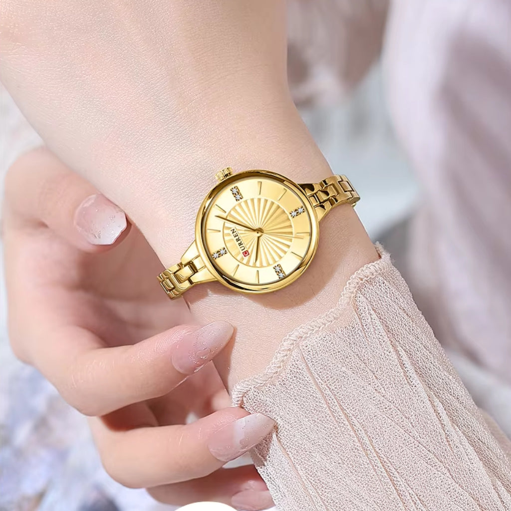 CURREN 9097 Women’s Luxury Fashion Watch – High-Quality Stainless Steel Quartz Wristwatch (3ATM Waterproof) Gold