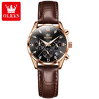OLEVS 5523 Women’s Mini Multi-Function Watch – Luminous Chronograph Quartz Wristwatch with Leather Strap White